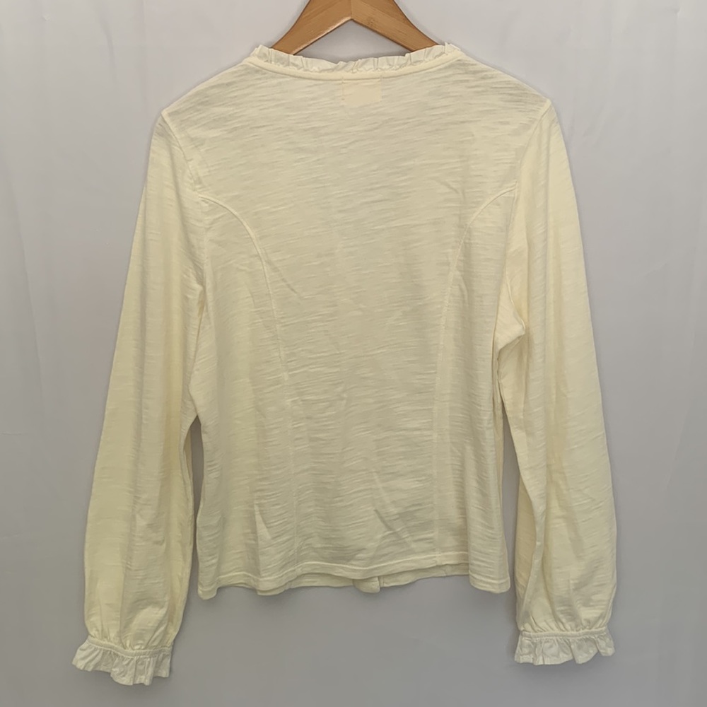 Nation LTD Ivory Gold Edwardian Snap Front Ruffle V-Neck Top Size L | - Picture 15 of 16